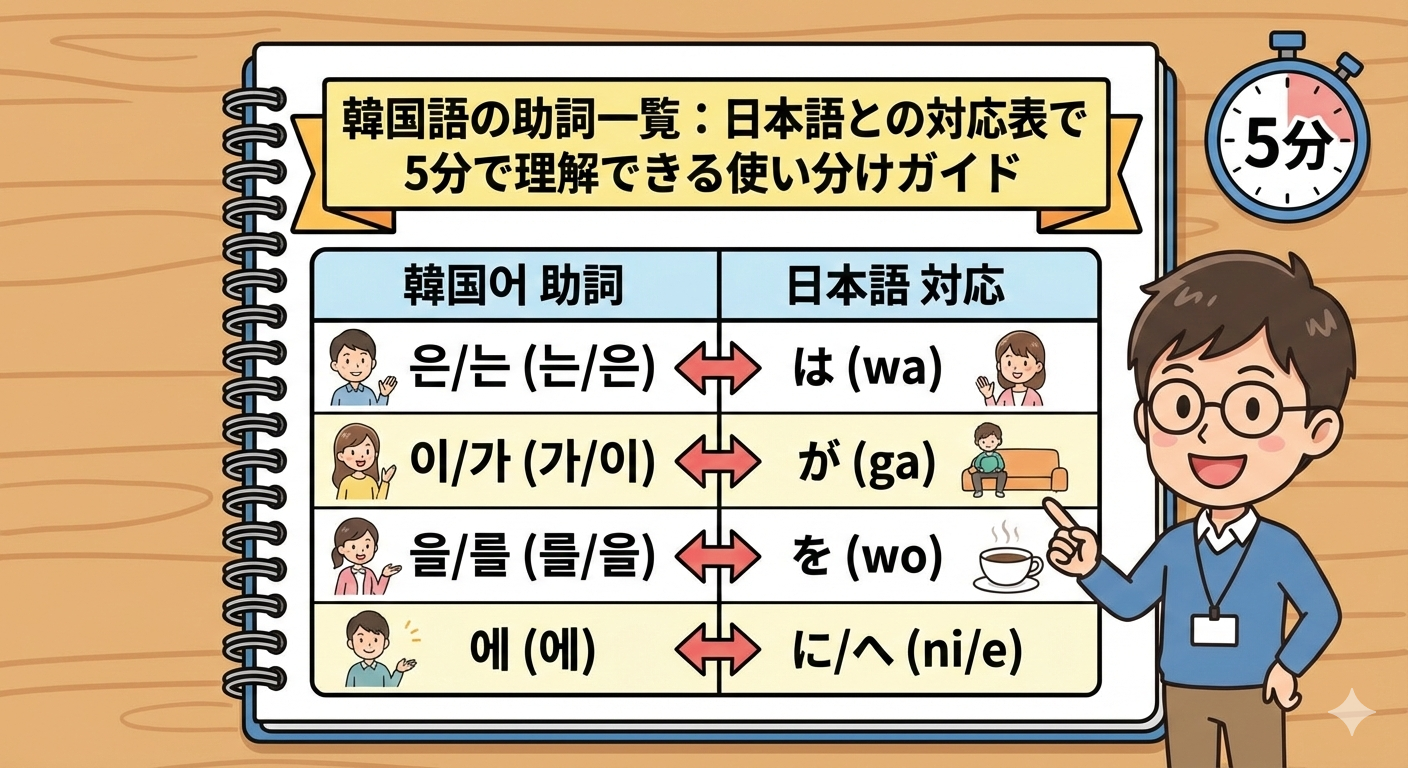 韓国語の助詞一覧:日本語との対応表で5分で理解できる使い分けガイド
