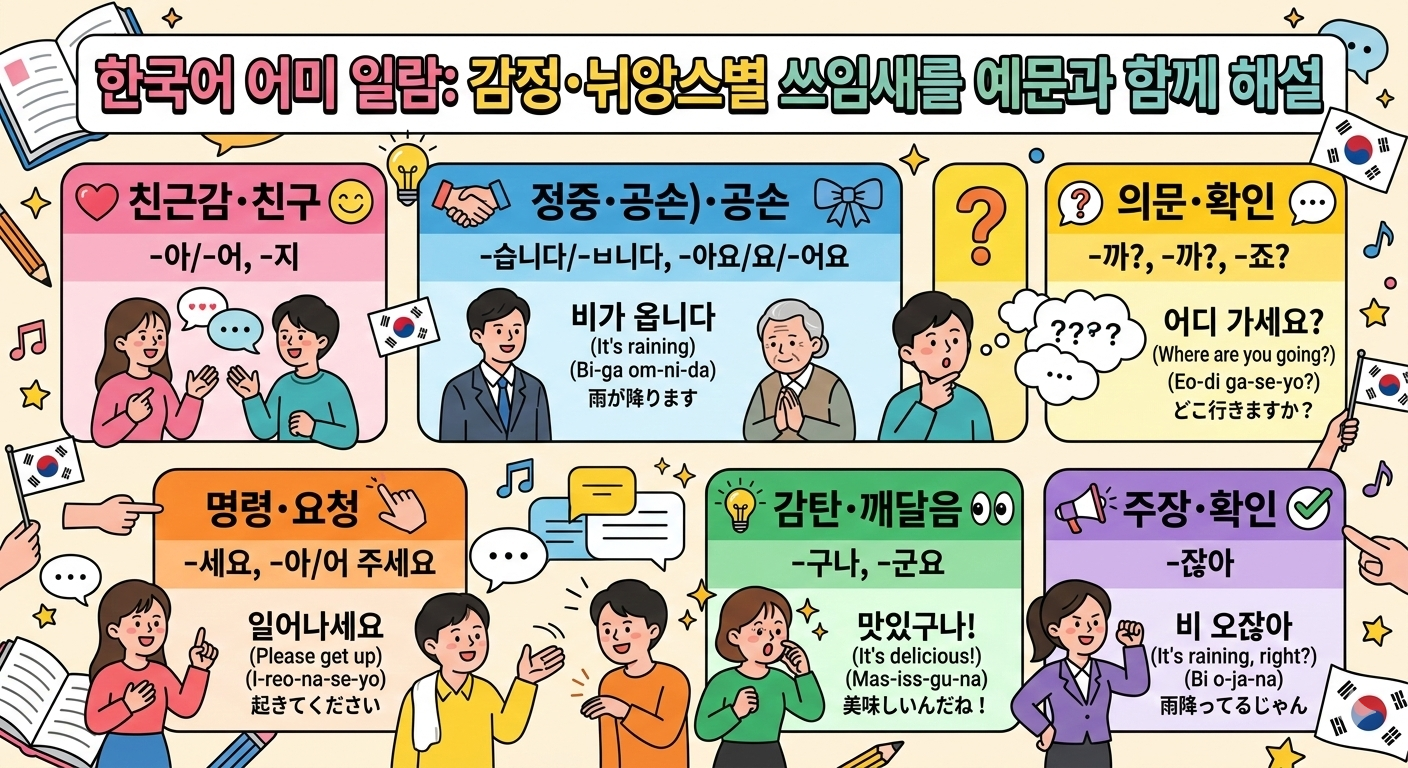 韓国語の語尾一覧:感情・ニュアンス別の使い分けを例文付きで解説
