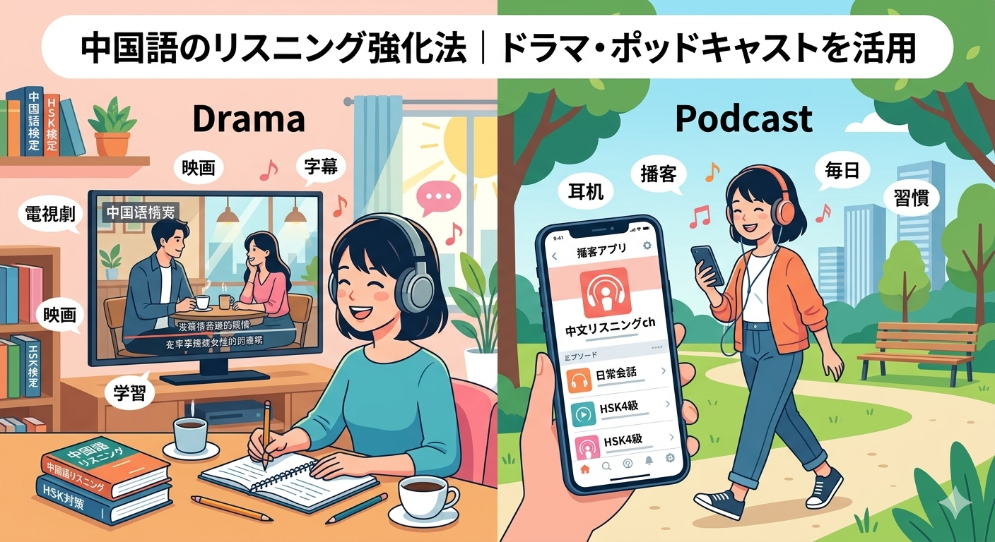 中国語のリスニング強化法|ドラマ・ポッドキャストを活用した上達メソッド 中国語のリスニング強化法|ドラマ・ポッドキャストを活用した上達メソッド